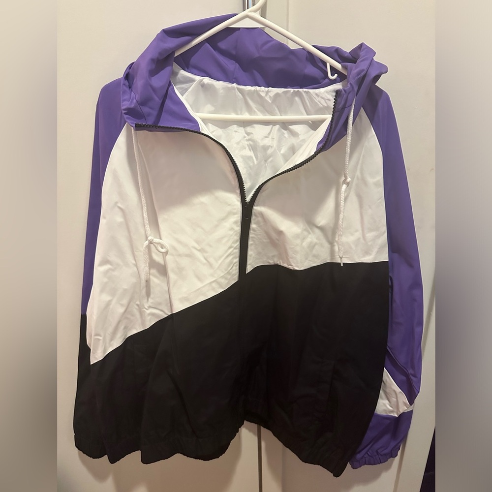 Colorblock Drawstring Zipper Windbreaker Jacket - Picture 5 of 6